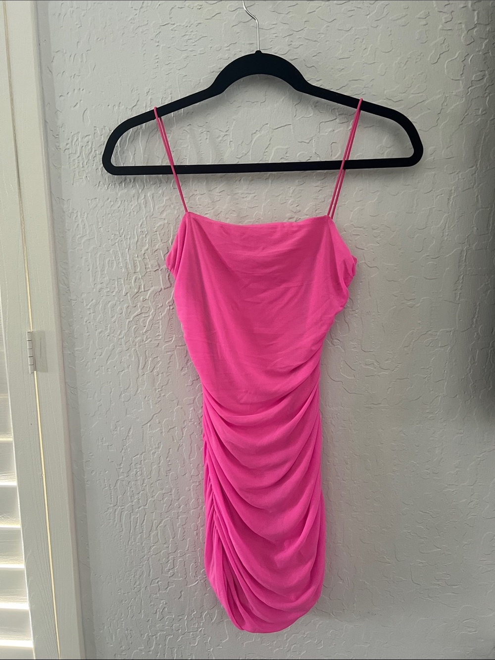 Princess Polly Hot Pink Ruched Mini Dress with Spaghetti Straps
